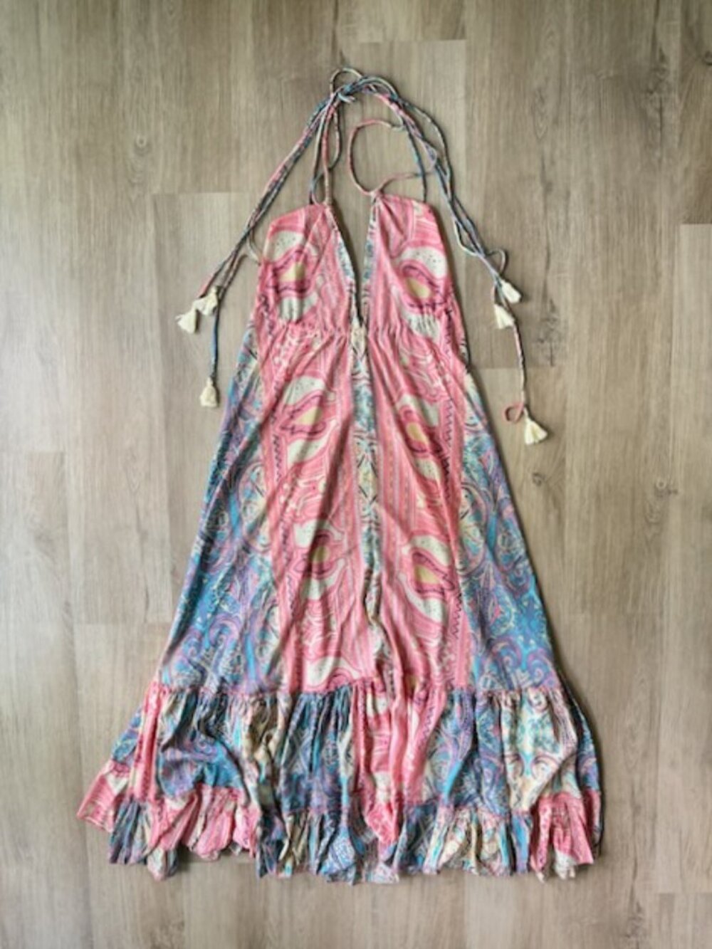 Mamey Beachwear Paisley Halter Tassel Dress M Pink